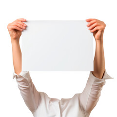 Wall Mural - Paper in hands on a white or transparent background. Close-up of a man holding a white sheet of paper. Mockup. Protest. Starting ideas. Ideas for the future. New beginnings.