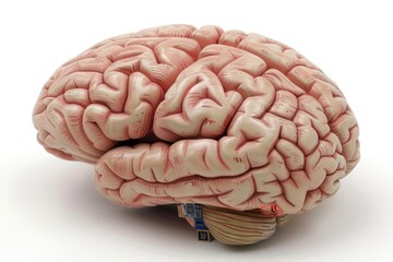 Wall Mural - Realistic pink brain model, illustrating the biological structure of human cognition in a modern context.