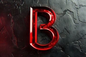 Wall Mural - A close-up view of the letter B in red, set against a black background