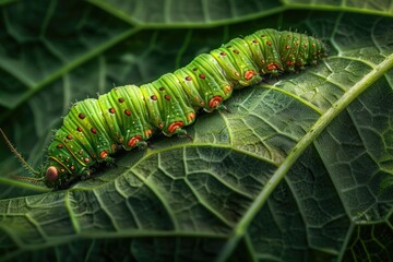 Sticker - A close-up shot of a caterpillar sitting on a leaf, ready to start its journey