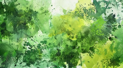 Wall Mural - A vibrant display of various green watercolors splashed across a canvas, creating an abstract representation of a lush, verdant landscape.