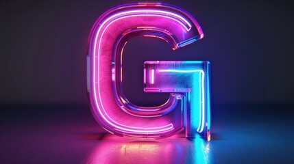 Canvas Print - A close-up shot of a single letter 'g' lit up in pink and blue neon lights