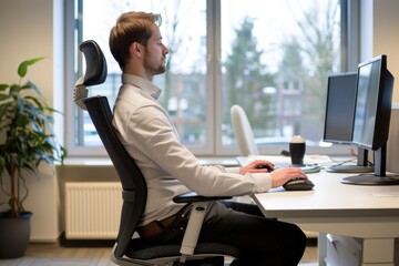 Wall Mural - A person sitting at a desk using a computer for work or personal use