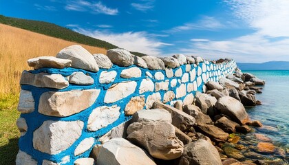 stone wall with blue pattern