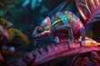 © Fotograf - A colorful chameleon perched on top of a lush green leaf