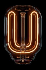 Wall Mural - a close-up view of a light bulb on a black background, ideal for use in designs and concepts where a