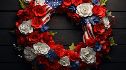 Wall Mural - American Pride: Poppy Wreath Adorned with US Flag for Memorial Day Tribute, Independence Day Celebrations with Ample Copy Space