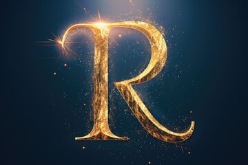 Sticker - A close-up view of a single letter 'R' made up of tiny gold sparkles