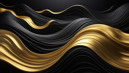 Wall Mural - black and gold abstract waves background