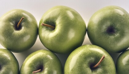 Poster - close up of green tasty apples on white