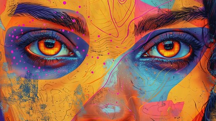 Wall Mural - A woman's face with colorful eyes and a colorful background
