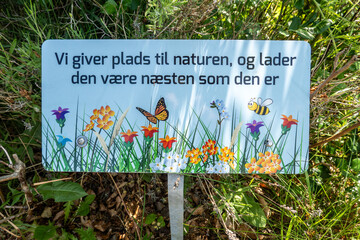 Hillerod, Denmark A sign on a lawn says in Danish: 