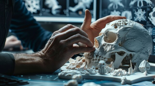A man is holding a skull and looking at it