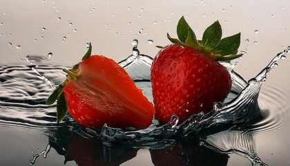 Wall Mural - fresh strawberries in water splash on white background