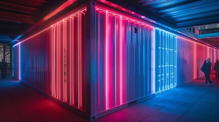 Poster - Neon Lights in a Modern Urban Corridor