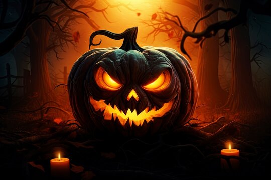 halloween pumpkin on a dark background, generative ai