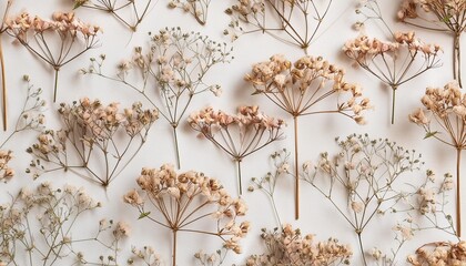 Wall Mural - beautiful floral seamless pattern with wild dried gypsophila flowers stock herbarium illustration