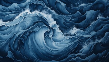 Wall Mural - ocean watercolor marble texture cool dark blue sea background wavy abstract swirl backdrop