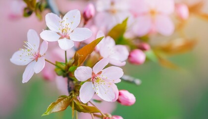 Wall Mural - closeup of spring pastel blooming flower in orchard macro cherry blossom tree branch