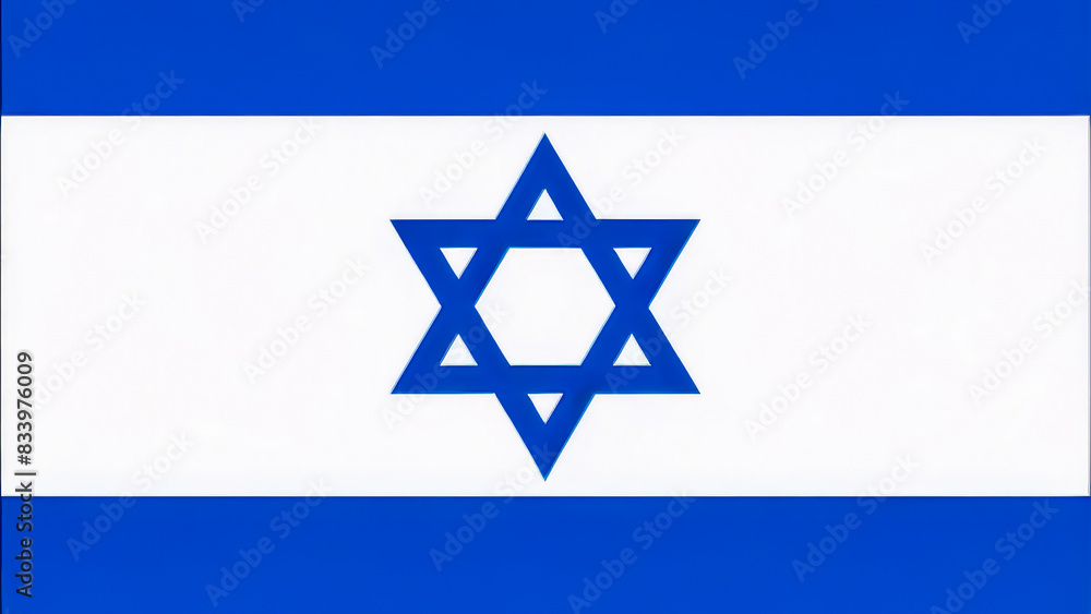 The silk waving flag of Israel with a flagpole on a blue sky background ...