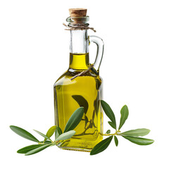 Canvas Print - bottle of olive oil with leaf on png background