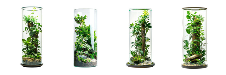 Wall Mural - Set of A tall glass terrarium, isolated on a transparent background