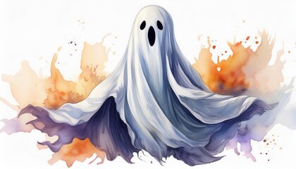 A ghost halloween watercolor painting.	