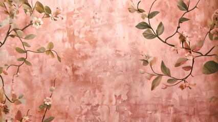 Sticker - Painting featuring vibrant flowers in full bloom against a soft pink background, A romantic pink background with subtle floral motifs