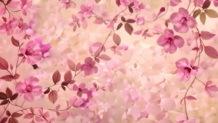 Canvas Print - Pink flowers and leaves on a romantic pink background, A romantic pink background with subtle floral motifs