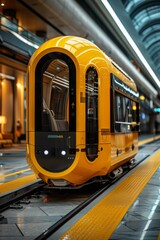 Canvas Print - A yellow train sitting on the tracks in a station, AI