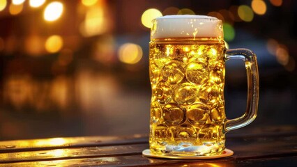 Wall Mural - beer mug on a table outdoors at restaurant in the evening
