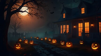 Wall Mural - A beautiful haunted house Halloween illustration. Generative AI