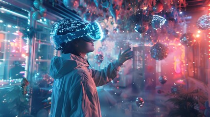 AI and Virtual Reality A person wearing a VR headset