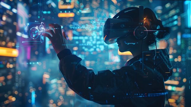 AI and Virtual Reality A person wearing a VR headset