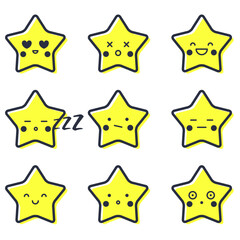 Aufkleber - A set of star emoticons. Yellow stars emotions, a set of five-pointed stylish stars.