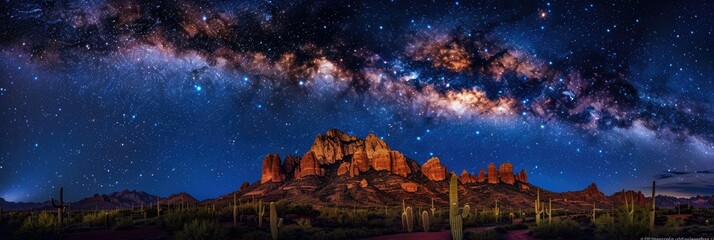 Arizona Sky. Camelback Mountain in Phoenix with Milky Way Galaxy - Beautiful Blue Architecture