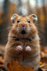 Wall Mural - A surprised hamster with its cheeks puffed up, eyes wide open,