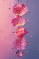 Poster - Minimalist depiction of a single flower petal dropping into a clear liquid,