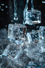 Fototapete - Close-up of ice cubes being added to a blender, with condensation forming on the surface,