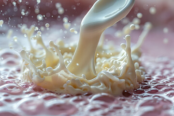 Aufkleber - Macro image of a spoonful of Greek yogurt being added to the smoothie mix,