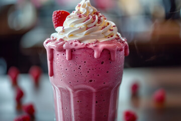 Poster - Close-up of a smoothie being topped with a dollop of whipped cream,