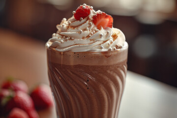 Poster - Close-up of a smoothie being topped with a dollop of whipped cream,