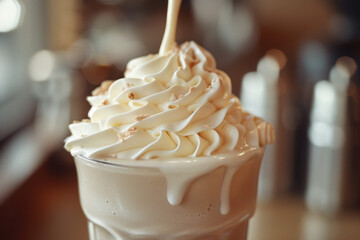 Poster - Close-up of a smoothie being topped with a dollop of whipped cream,