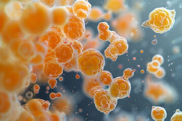 Poster - A cluster of yeast fungi with individual cells clearly visible, arranged against a plain background,