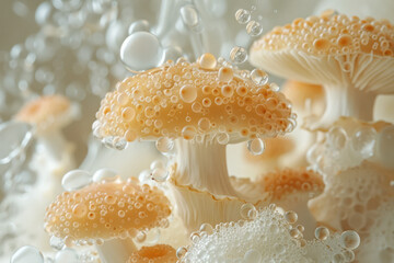 Poster - A cluster of yeast fungi with individual cells clearly visible, arranged against a plain background,