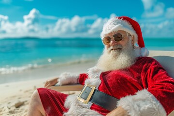 Santa claus relaxing on a tropical beach