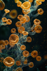 Poster - A high-contrast image of yeast fungi, with cell walls and membranes clearly defined,
