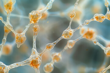 Poster - A close-up of yeast fungi forming pseudohyphae, showing the elongated cell structure,