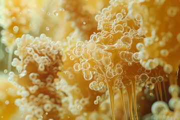 Poster - A detailed view of yeast fungi in a nutrient-rich medium, showing enhanced cell growth,