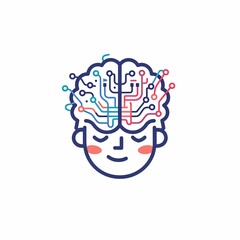 Canvas Print - A cartoon drawing of a brain with wires and circuits